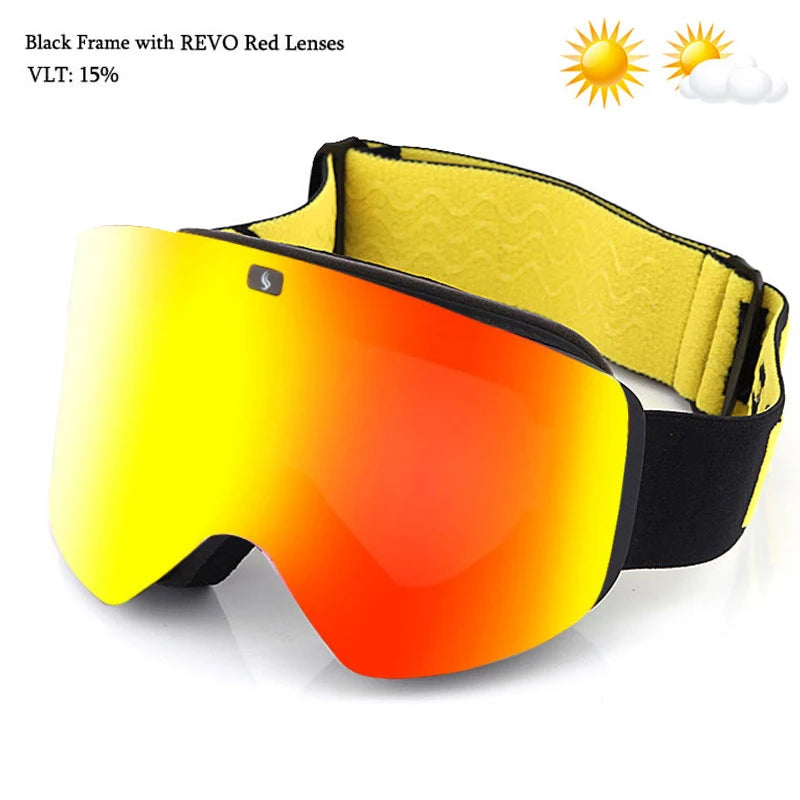 Ski Goggles with Magnetic Double Layer Yellow Lens Skiing Anti-fog UV400 Snowboard Goggles Men Women Ski Glasses Eyewear Set