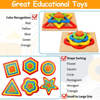Stacking Puzzle Game Blocks Educational Toy for Kids Montessori Wooden Shape Sorting Puzzle Sensory Toys Developmental 1 2 3 4 Y