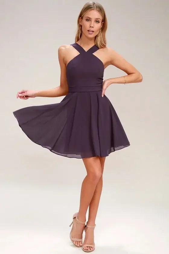 Women Sleeveless Backless Sexy Club Mini Dress 2024 Summer Party Strappy Back Zipper Solid Shift Halter Short Dresses