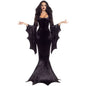 Witchy Costume Morticia Addams Long Train Dress Halloween Terror Dark Outfit Gothic Gown Robe Bat Sleeve Horror For Adult