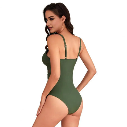 Hollow Mesh Splicing Monokini Swimsuit Stylish Women's Mesh Splicing One-piece Swimsuit Tummy Control V-neck Monokinis Beachwear