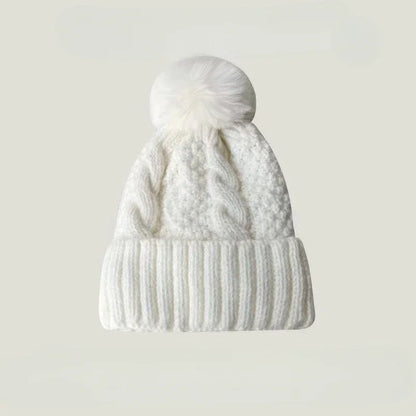 Winter Twist Knitting Hats Warm Fur Pompom Thick Plush Cap Beanies Solid Ladies Versatile Ski Snow Skullies Beanies Velvet Hat