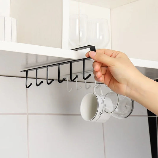 Space-Saver Mug & Wine Glass Holder - Easy Install, No-Drill Rack for Cabinet Organization