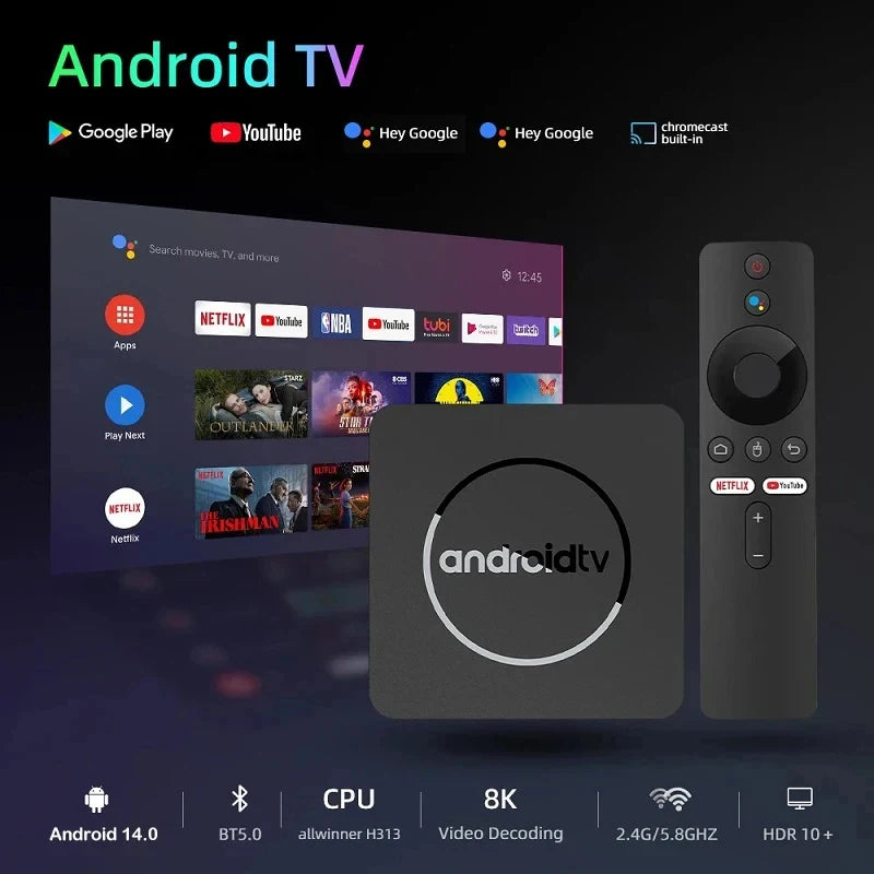 Q10 Android14 8K HDR10+ Smart TV Box Allwinner H313 128G Dual Wifi BT5.0 Set Top Box Media Player with Google Voice AssistantStreaming & Home Media PlayersGoWisse.com