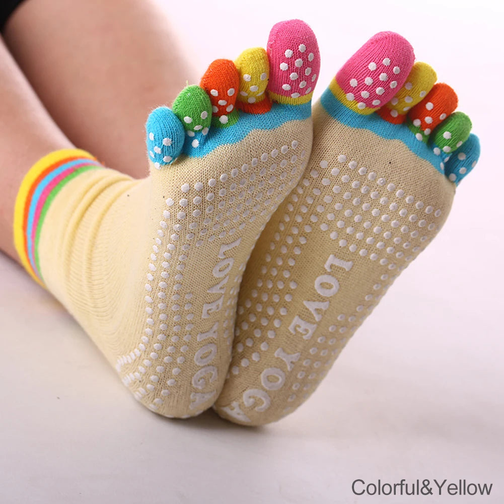 Women Colorful Yoga Socks Non-Slip Ladies Dance Socks Cotton Healthy Sports Five-toed Socks