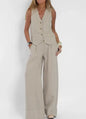 Two Piece Set Women Outfit Spring Fashion New V-Neck Sleeveless Single-Breasted Vest & High Waist Casual Pocket Pants Set