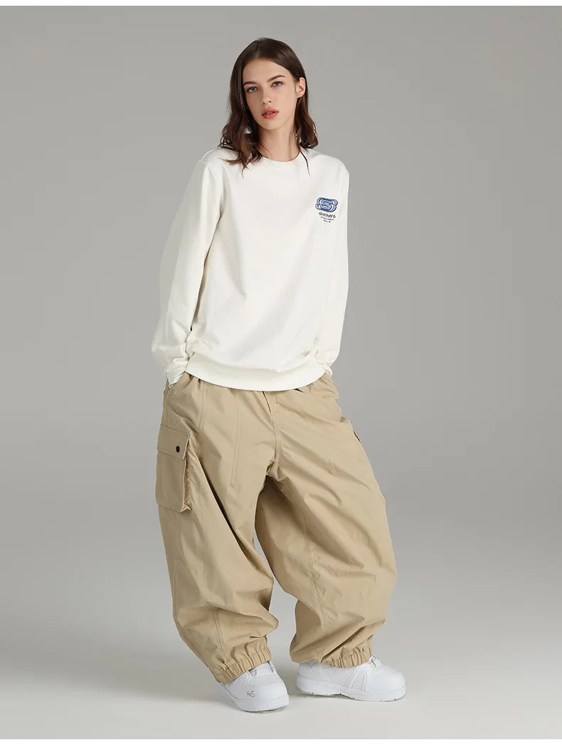 Ski Pants Elastic Waist Snowboard Wear Women Men Casual Solid Snow Pants Baggy Hip Hop Ski Clothing Loose Hipster Snow Trousers