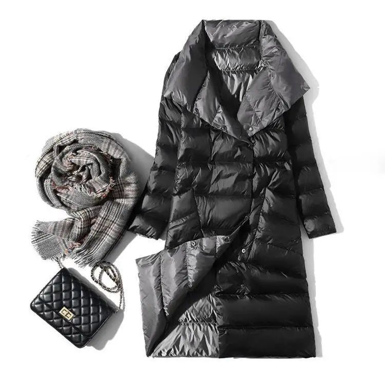 Fashionable White Duck Down New Double-sided Ultra Light Jacket for Women's Winter Slim Fit Single Breasted Warm Parka Coat