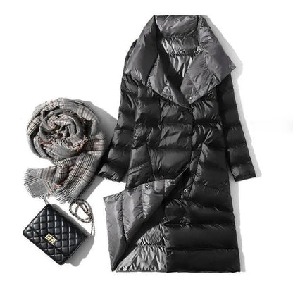 Fashionable White Duck Down New Double-sided Ultra Light Jacket for Women's Winter Slim Fit Single Breasted Warm Parka Coat