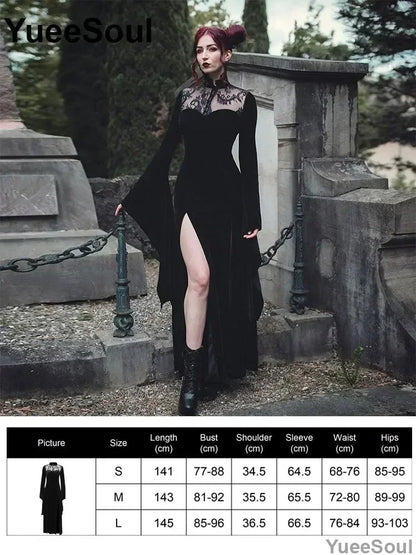 Halloween Gothic Grunge Punk Women Dress Long Sleeve Lace Slim Black Dresses 2025 New Y2K Harajuku Lolita Fairy Core Party Dress