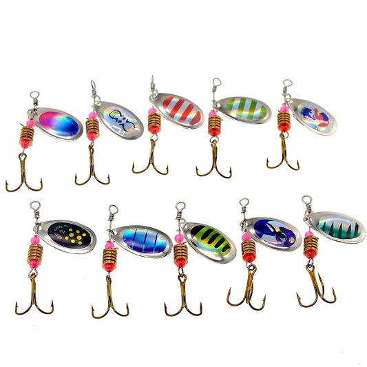 10pcs/set Waterdrop Metal Spoon Spinner Fishing Lure with Hook Artificial Bait Kit for Freshwater and Saltwater