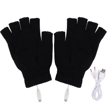 USB Heated Gloves Fingerless Knitted Wrist Glove Men Women Electric Heating Gloves Winter Hand Warmer Outdoor Skiing Accessories