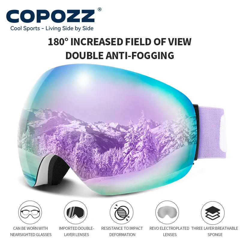 Frameless Anti-Fog Ski Goggles Night Lens Box Set 100% UV400 Protection Ski Snowboard Anti-Slip Strap Snow Goggles for Men Women