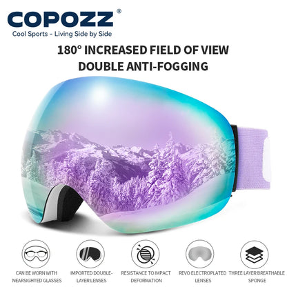 Frameless Anti-Fog Ski Goggles Night Lens Box Set 100% UV400 Protection Ski Snowboard Anti-Slip Strap Snow Goggles for Men Women