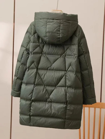 Winter Long 90% White Duck Down Jacket Women Hooded Zipper Puffer Coat Casual Warm Loose Puffer Feather Parka