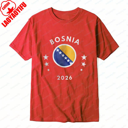 Bosnia 2026 Tee Bosnia Flag Football Soccer High Quality Cotton Shirt Vintage Classic Summer Breathable Clothes for Women Men