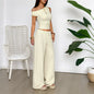 Two Piece Set Women Outfit  Summer New Solid Color Slanted Collar Tank Top & High Waist Casual Wide Leg Long Pants Set