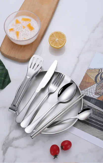 11 Pcs/lot Picnic Tableware Kit Portable Stainless Steel Knife Fork Spoon Plate Cutlery Set Outdoor Travel Camping Equipment