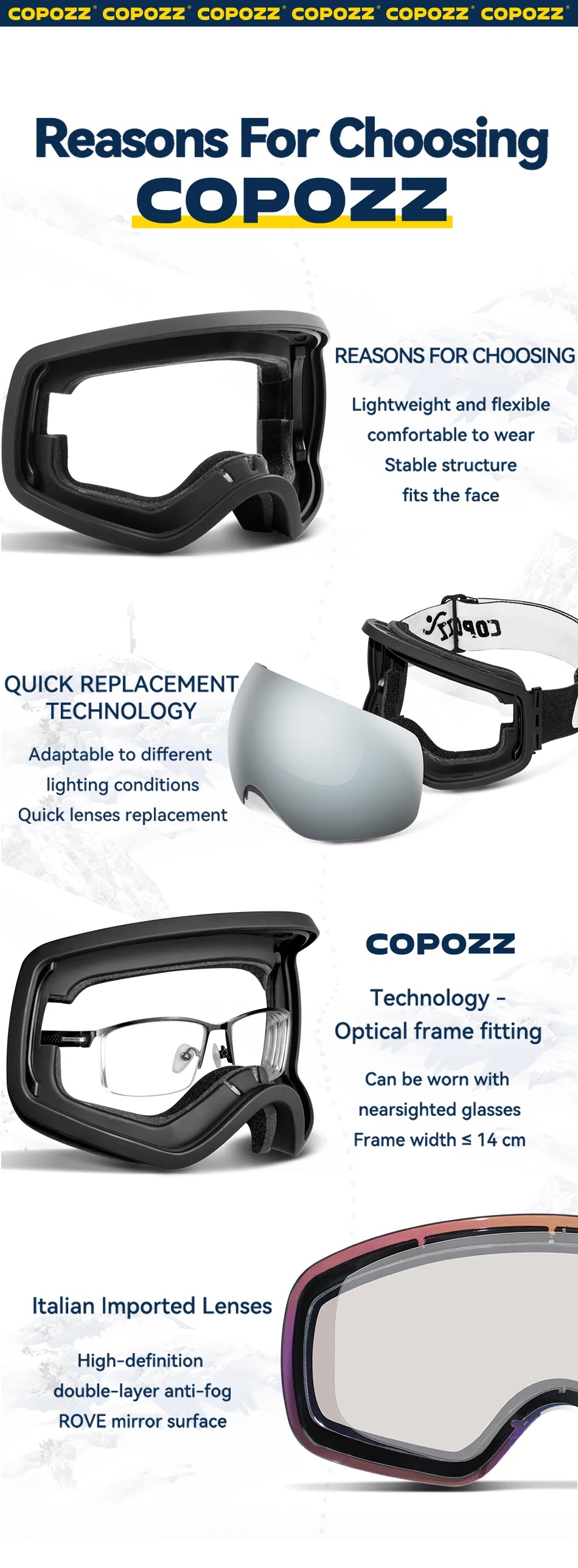 Frameless Anti-Fog Ski Goggles Night Lens Box Set 100% UV400 Protection Ski Snowboard Anti-Slip Strap Snow Goggles for Men Women