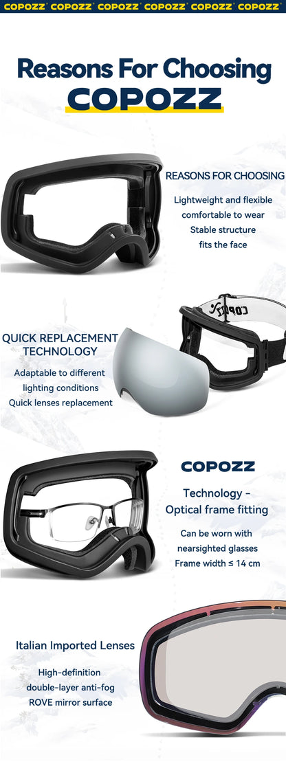Frameless Anti-Fog Ski Goggles Night Lens Box Set 100% UV400 Protection Ski Snowboard Anti-Slip Strap Snow Goggles for Men Women