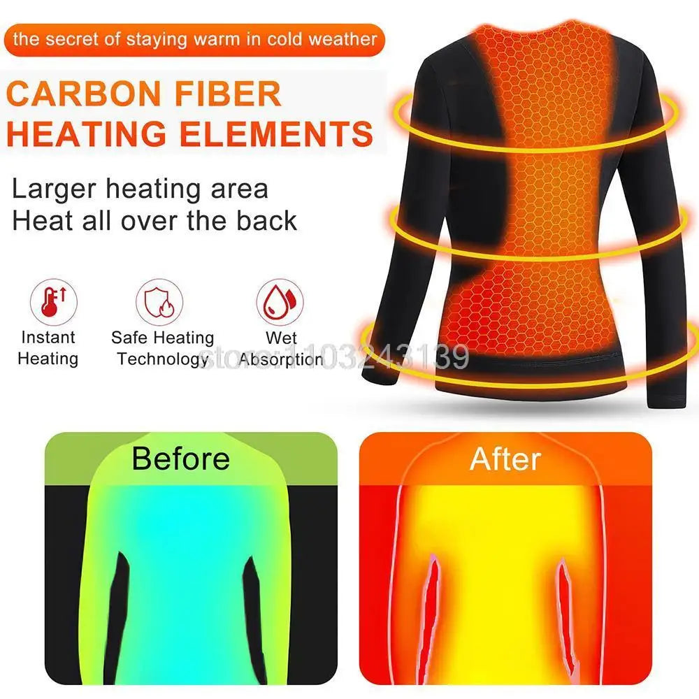 Winter Heated Thermal Underwear Men Heating Jacket Skiwear Heated Jacket Fleece Warm Top Pants USB Electric Heating Clothing