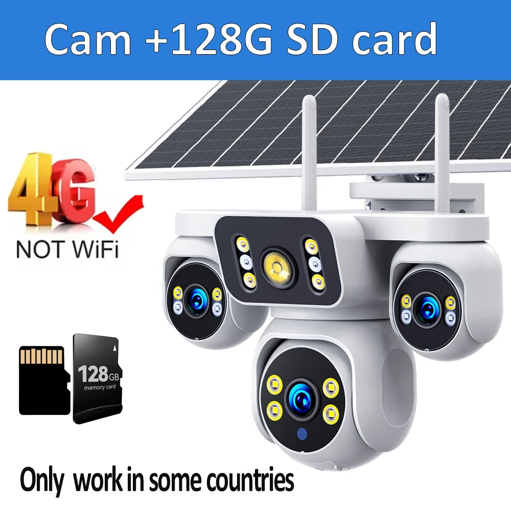 8K 15MP Triple Screen Solar Security Camera 4G LTE Wireless Solar Surveillance Cam 12X Zoom 12000mAh Security Protection CCTV