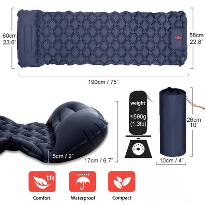 Outdoor Sleeping Pad Camping Inflatable Mattress Built-in Pump Ultralight Air Cushion Travel Mat With Headrest For Travel Hiking