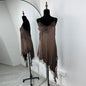 Sexy Irregular Satin Lace Dress Women Fashion V Neck Hem Suspender Mini Dresses 2025 New Fashion Party Vestidos Camisole Dress
