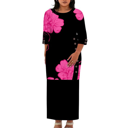 Hawaii Style Design Big Size Ladies Long Dress Custom Polynesian Puletasi Ptaha Dress O Neck Prom Clothes 2 Piece Outfits Sets