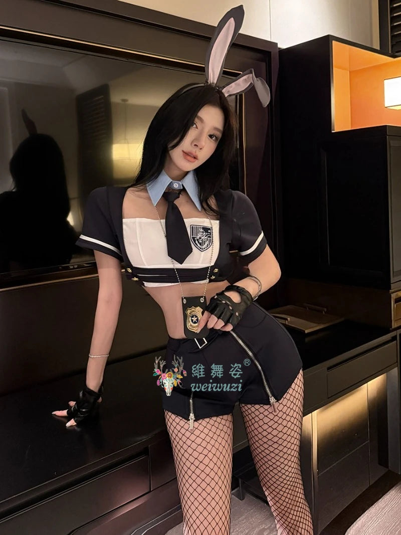New Sexy Rabbit Search Officer Adult Women Cosplay Costume PoliceWomen Uniform Bunny Girl Stage Perfermance Fancy Suit NightClub