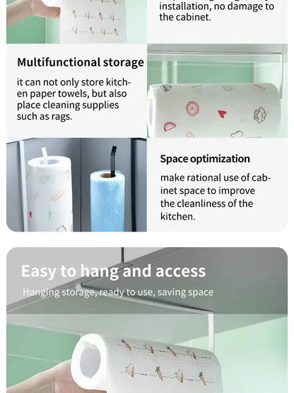 Paper Roll Holder Towel Rack Cling Film Storage Rack Bathroom No Punching Storage Rack Hanging Shelf Kitchen Tissue Accessories