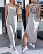 Womens Dresses Summer Fashion Slit Hollow-Out Casual Plain Round Neck Sleeveless Daily Straight Mid-Calf Dress