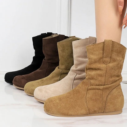 Gacimy Women's Fashion Suede Boots Outdoor Casual Flat Boots Comfortable Soft Bottom Short Ankle Boot Luxury Slip On  Lady Shoes