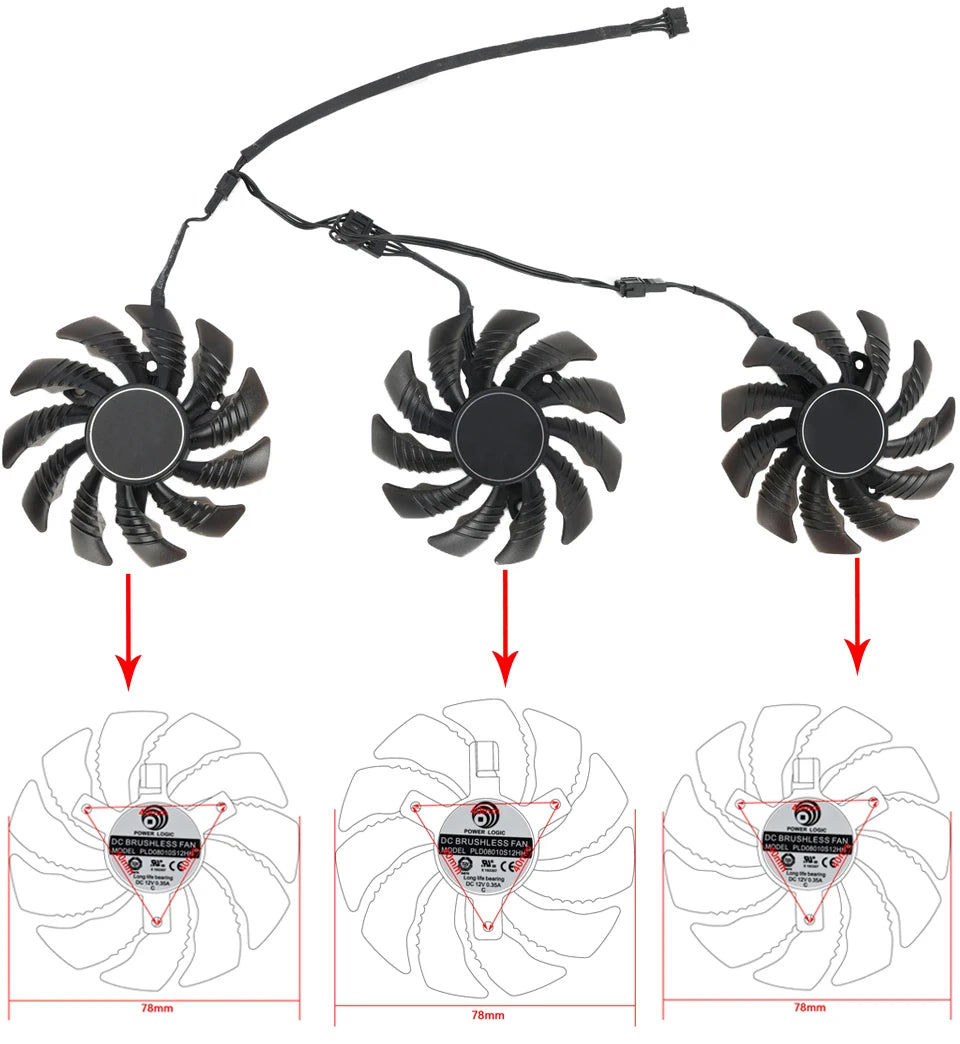 Video Card Fan For Gigabyte GeForce RTX 3060 3070 Gaming RTX 3060Ti 3070Ti Ti Eagle 78MM PLD08010S12HH Graphics Card Cooling Fan