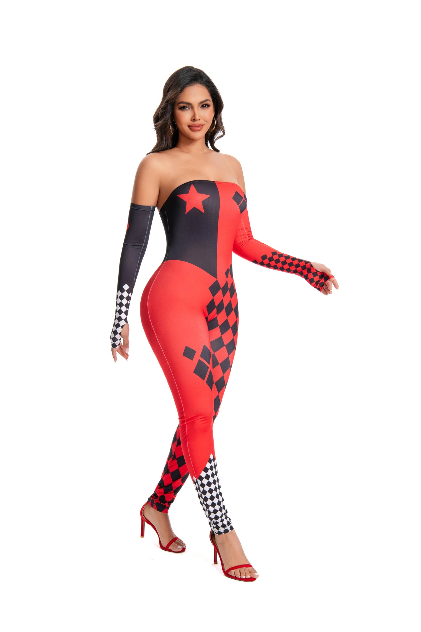 [You're My Secret] Halloween Cosplay Harley Q Clown Costume Sexy Jumpsuit for Women Bodysuit Masquerade Disguise Zentai Outfit