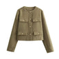 TRAF Woman Outerwears Autumn Long Sleeve Cropped Jacket For Women Winter Button Demi-Season Short Coats Elegant Women's Coat