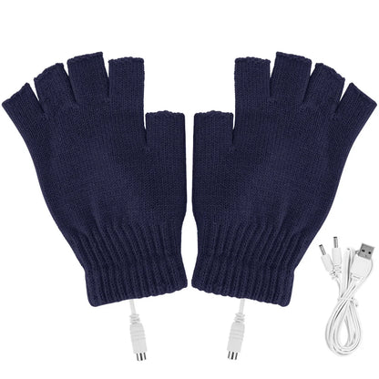 USB Heated Gloves Fingerless Knitted Wrist Glove Men Women Electric Heating Gloves Winter Hand Warmer Outdoor Skiing Accessories