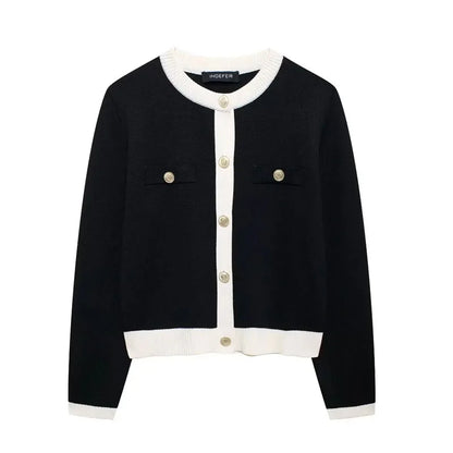 TRAFZA Autumn Fashion Women Sweater Coats Solid O-Neck Long Sleeves Pockets Buttons Single Breasted Female Casual Knitted Coat