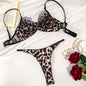 Sexy Perspective Breast Gather Printed Lingerie Set with Gloves Leg Set for Women's Five Piece Set Female Fun Bra & Brief Sets