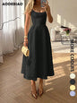 AODEBIAO Women Summer A-line Dress Sleeveless O-neck Solid Maxi Dresses Fashion Backless Casual Elegant Party Strap Dress Female