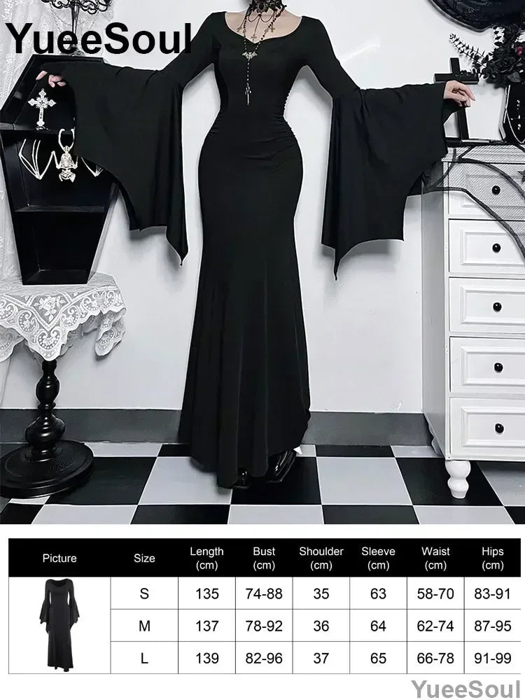 Halloween Gothic Grunge Punk Women Dress Long Sleeve Lace Slim Black Dresses 2025 New Y2K Harajuku Lolita Fairy Core Party Dress