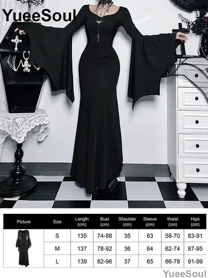 Halloween Gothic Grunge Punk Women Dress Long Sleeve Lace Slim Black Dresses 2025 New Y2K Harajuku Lolita Fairy Core Party Dress