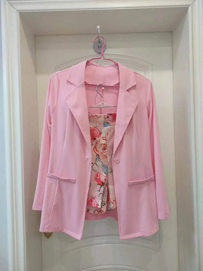 2025 Spring Summer Women's Two Piece Casual Sets Elegant Blazer Suit and Floral Print Shorts Ladies Matching Set Blazer Shorts
