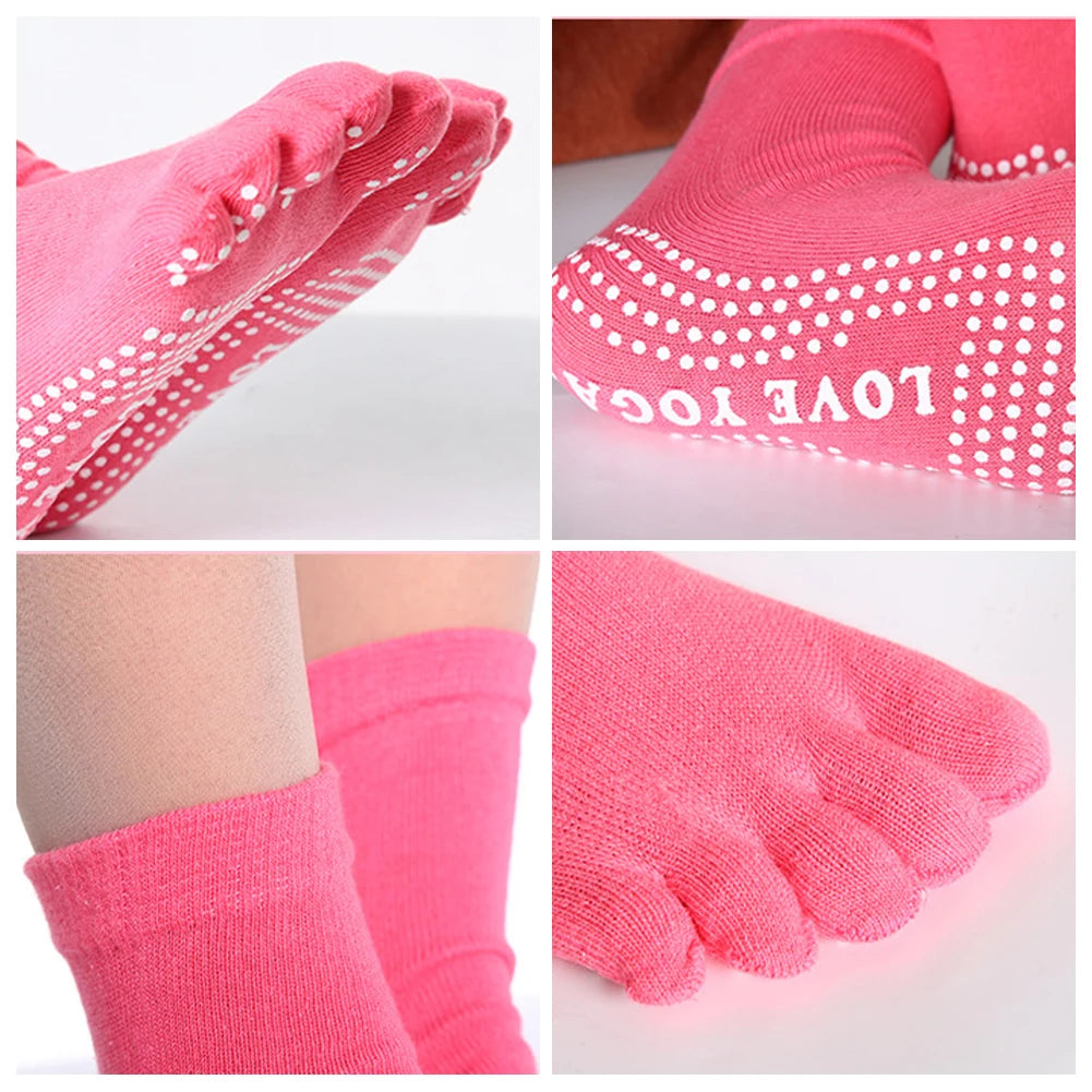 Women Colorful Yoga Socks Non-Slip Ladies Dance Socks Cotton Healthy Sports Five-toed Socks