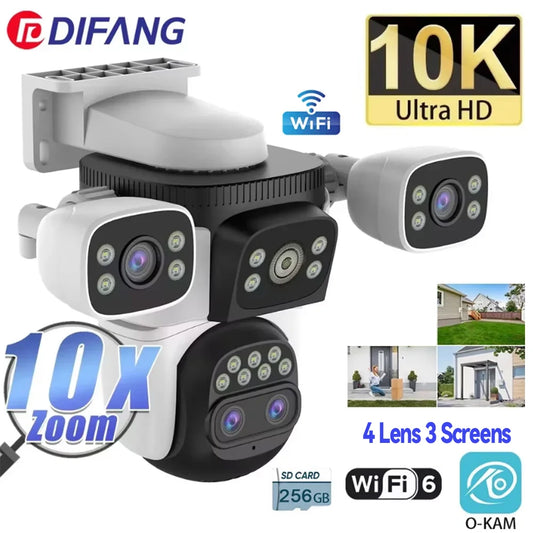 20MP 10X Optical Zoom WiFi6 Outdoor Security Cam Four Lens Three Screens Auto Tracking 6K Dual Len Waterproof WiFi CCTV Cam 10K