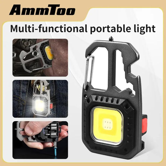 AmmToo Ultra Small Mini LED Light Rechargeable Keychain Light Outdoor Camping COB Work Light Portable Pocket Wrench Screwdriver