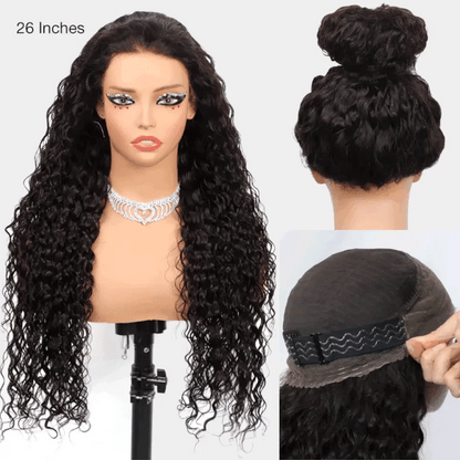 30-36 Inch 360 Full Invisi Strap Drawstring Sung Hd Lace 250 Density Water Kinky Curly Deep Human Hair Wig Black Glueless