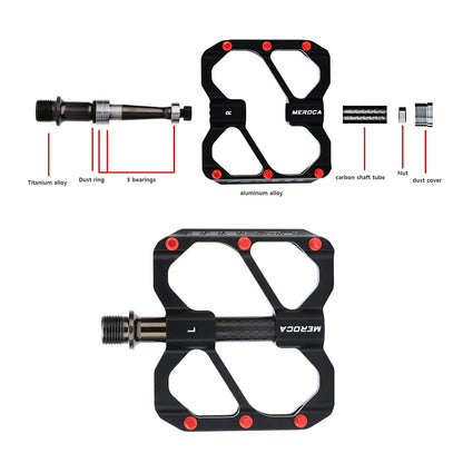MEROCA Bicycle Pedal 3 Bearing Non-Slip Mtb Pedals Sealed Three Bearing Aluminum Alloy Mountain Bike Pedal Cycling Accessories