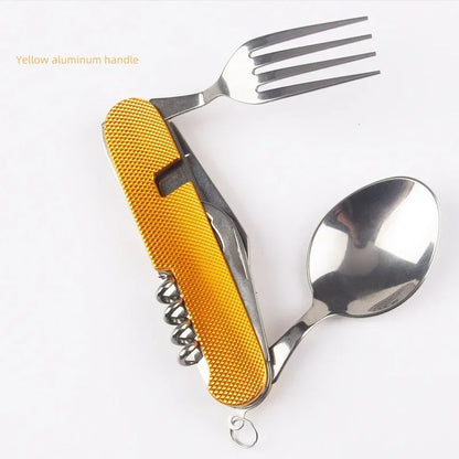 Foldable Camping Utensil Set - Multi-Functional Knife, Fork, Spoon Combo for Outdoor Activities and Sports Camping Picnic Travel