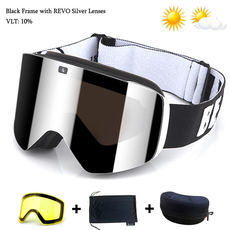 Ski Goggles with Magnetic Double Layer Yellow Lens Skiing Anti-fog UV400 Snowboard Goggles Men Women Ski Glasses Eyewear Set